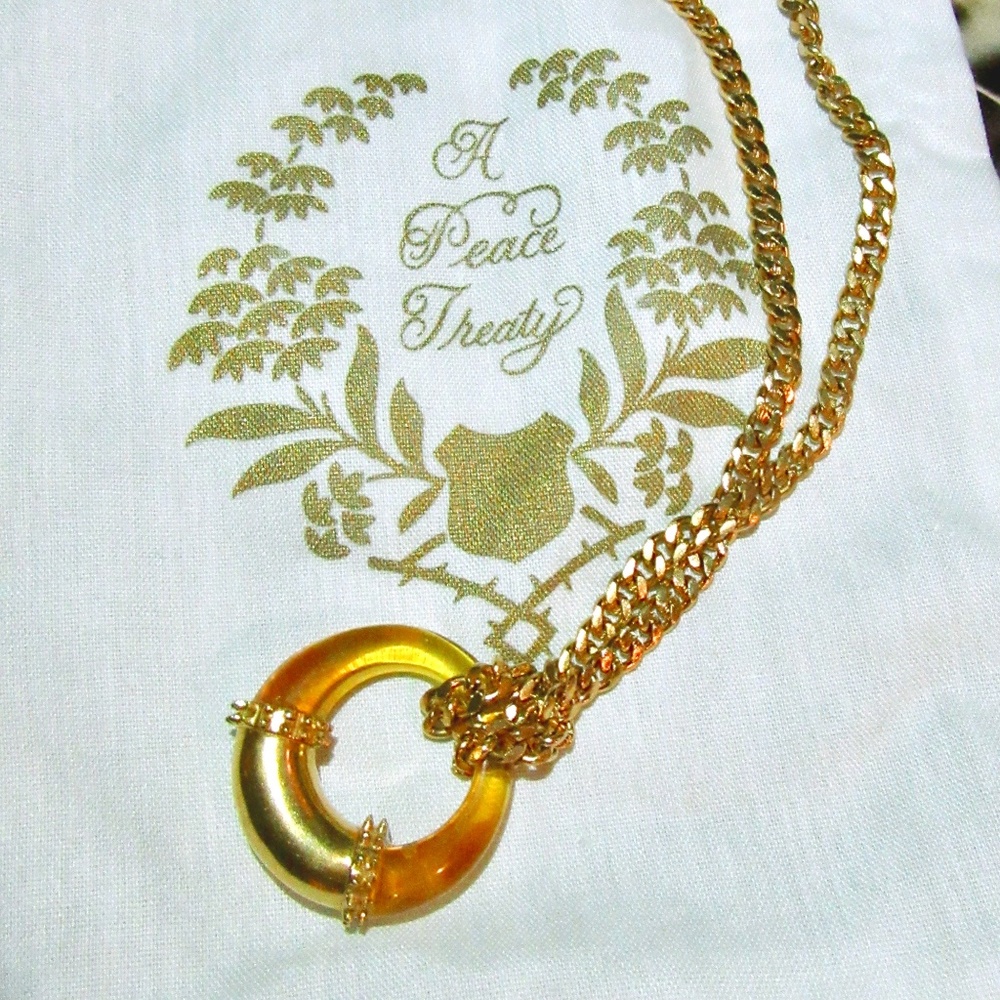 A PEACE TREATY Gold & Amber Pendant Necklace NWT